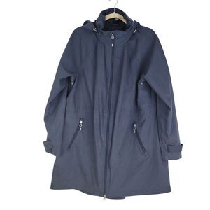 Be Boundless Jacket Women's size XL Navy Blue Hooded Nylon Double Zipper